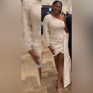 Formal/Evening dress. Size: 2-4. Color: white with nude sheer undertone. Sequin.